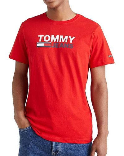 Tommy Hilfiger T-shirt Uomo iche Corte TJM Regular Scollo Rotondo - Rosso