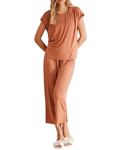 Women'secret Pijama Lunares marrón Ecovero Juego - Naranja
