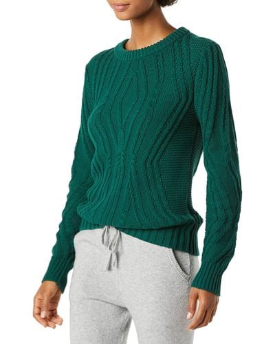 Amazon Essentials Pullover mit Rundhalsausschnitt und Zopfmuster aus 100 % Baumwolle - Grün