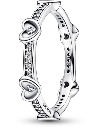 PANDORA Strahlende Funkelnde Herzen Ring aus Sterlingsilber mit Zirkonia in der Farbe Silber - Weiß