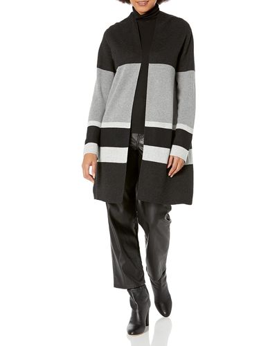 Kasper Womens Cardigan-grey Combo Cardigan Sweater - Black