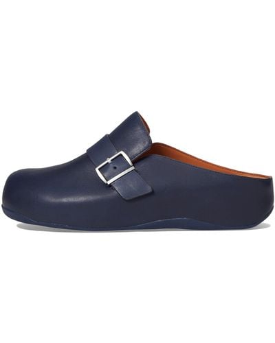Fitflop Shuv Buckle-strap Leather Clogs - Blue