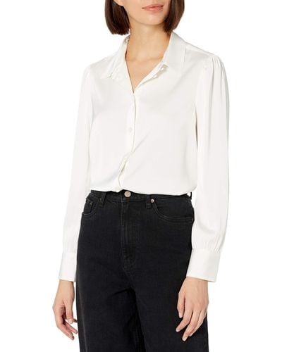 The Drop @lucyswhims Long-sleeve Button Down Stretch Satin Shirt - White