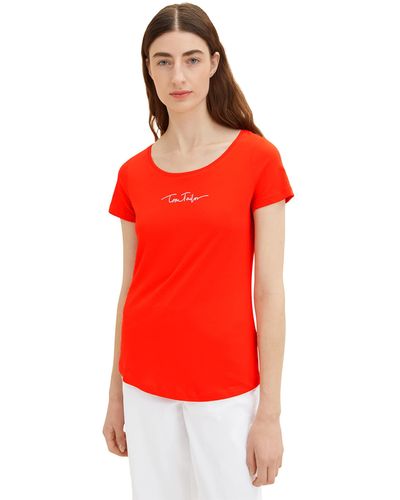 Tom Tailor 1036192 Basic T-Shirt mit Schriftzug - Rot