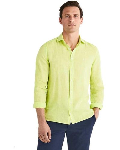 Hackett Garment Dyed Linen Ks Hemd - Gelb