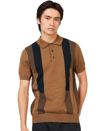 Ben Sherman S Inarsia Stripe Knit Polo Shirt - Brown