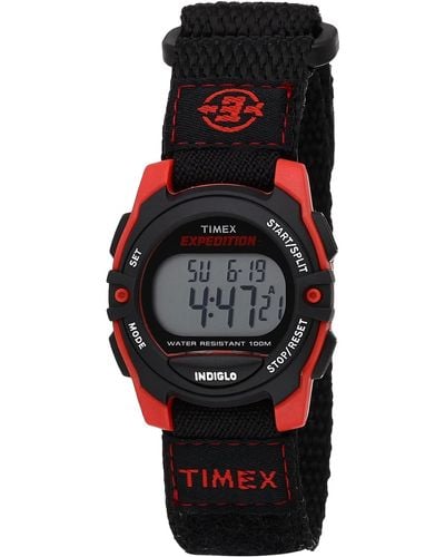 Timex T49956 Expedition Mid-size Digital Cat Black/red Fast Wrap Velcro Watch