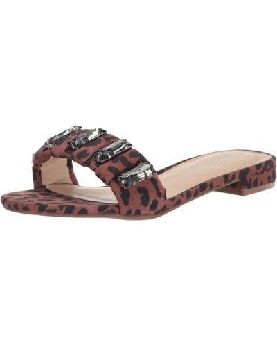 Jessica Simpson S Amille Animal Print Slide Sandals Brown 8.5 Medium - Black