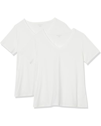 Amazon Essentials Plus Size 2-Pack Short Sleeve V-Neck T-Shirt - Bianco