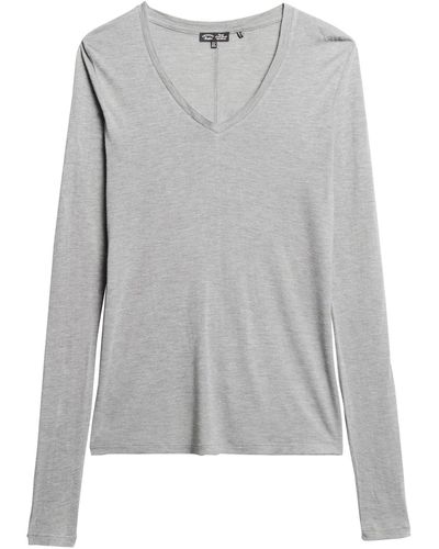 Superdry Long Sleeve Jersey V Neck Top T-shirt - Grey