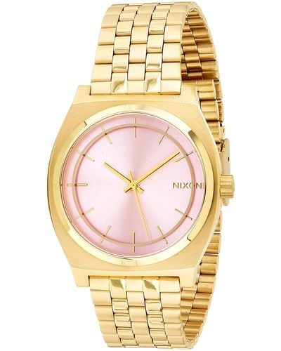 Nixon Quartz Watch Analogue Display And Stainless Steel Gold Plated Strap A0452360-00 - Pink