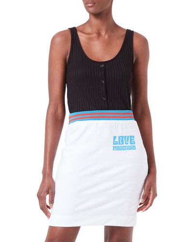 Love Moschino Striped Jacquard French Terry With Logo 70s Print And Bicolor Knitted Ribs. Skirt - Black