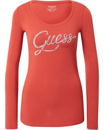 Guess Tee Shirt ches Longues Jeans CN Bryanna Rouge - Orange