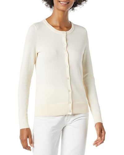 Amazon Essentials Lightweight Crewneck Cardigan Sweater Maglione - Bianco