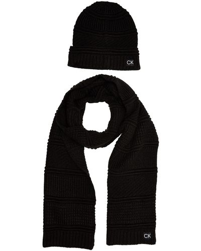 Calvin Klein Coffret Cadeau avec Bonnet et écharpe pour Temps Froid - Noir