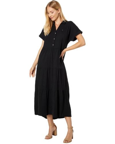 Tommy Hilfiger Tiered Skirt Maxi Short Sleeve Casual Dress - Black
