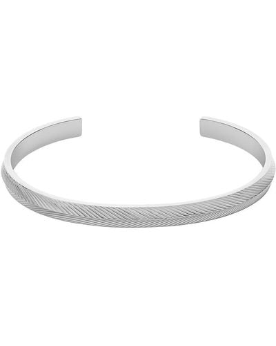 Fossil Harlow Linear Texture Stainless Steel Cuff Bracelet - Metallic