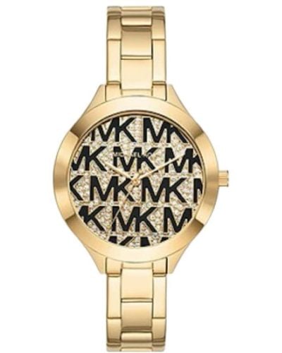 Michael Kors Mk4659 Gold Tone Black Logo Accent 3 Hand Dial Stainless Steel Watch - Metallic