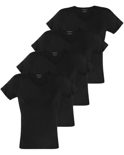 Emporio Armani T-Shirts V-Neck Pure Cotton Kurzarm 111648-CC722 4er Pack - Schwarz