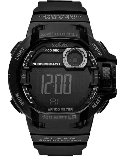S.oliver Digital Quarz Uhr mit PU Armband SO-3495-PD - Schwarz