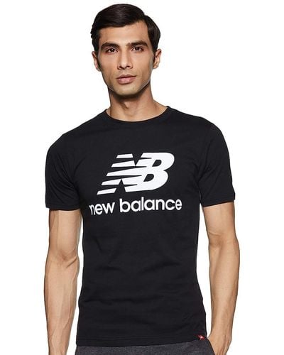 New Balance Nb Essentials Stacked Logo Short Sleeve - Blue