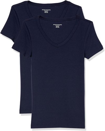 Amazon Essentials T-Shirt Col en v à ches Courtes Coupe Ajustée - Bleu