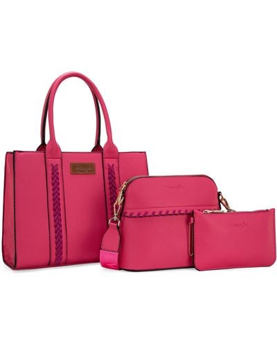 Wrangler 3pcs Purses For Tote Bag Crossbody Handbag Sets With Strap - Pink