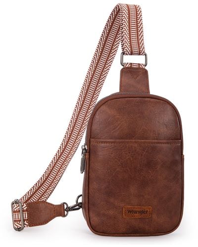 Wrangler Crossbody Sling Bags for Cross Body Fanny Pack Purse with Detachable Strap - Braun
