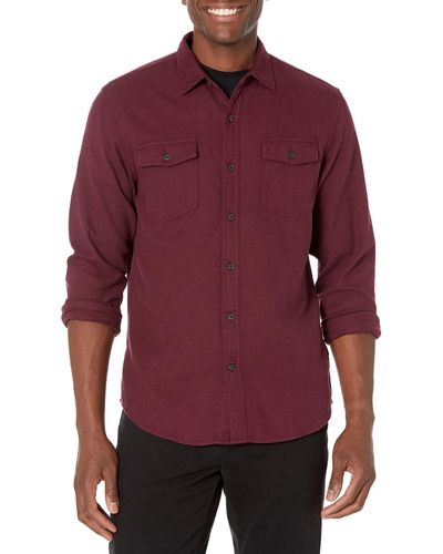 Amazon Essentials Schmal geschnittenes Flanellhemd mit Langen Ärmeln und 2 Taschen - Rot