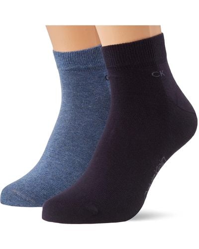 Calvin Klein Casual Flat Knit Cotton Quarter Socks 2 Pack Trimestre - Blu