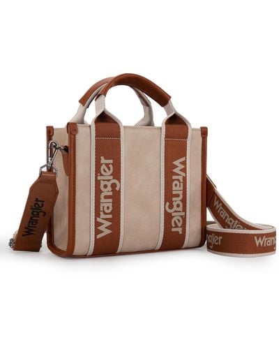 Wrangler S Mini Tote Bag Cotton Ribbon Crossbody Handbag - Brown