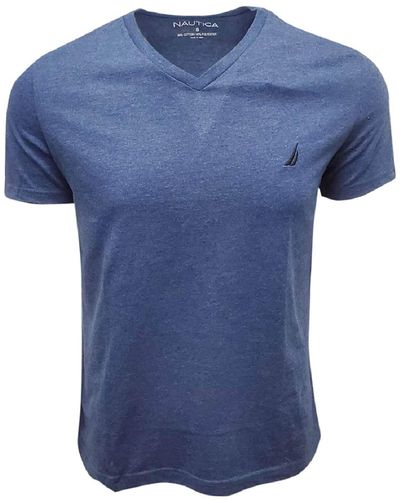 Nautica S Short Sleeve Solid Classic Fit V-Neck T-Shirt - Blau