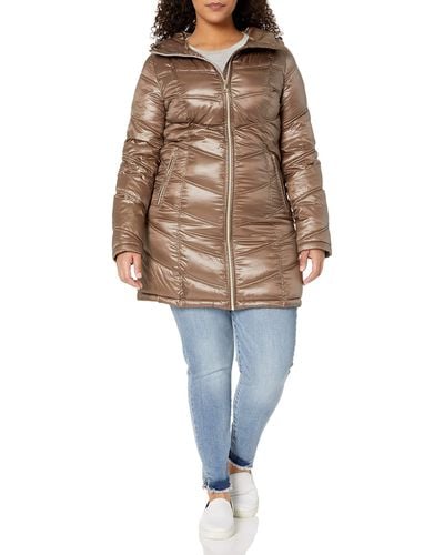 Calvin Klein Hooded Chevron Quilted Packable Down Jacket - Natural