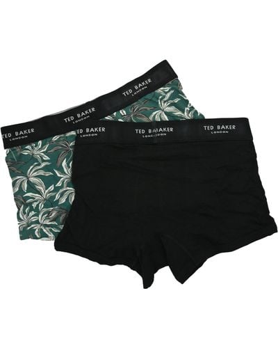 Ted Baker Raffe 2 Pair Box Set Of S Cotton Stretch Printed Trunk In Black And Green Size Large 36-38 Waist Inches