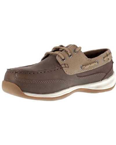 Rockport Mens Sailing Club Safety Toe Three Eye Tie Boat Industrial And Construction Shoes - Brown