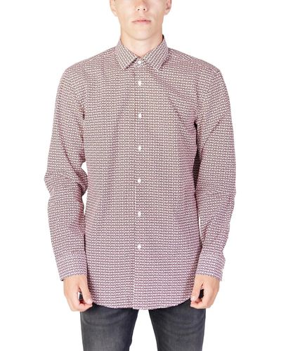 HUGO S Kenno Slim-fit Shirt In Printed Cotton Poplin White - Purple