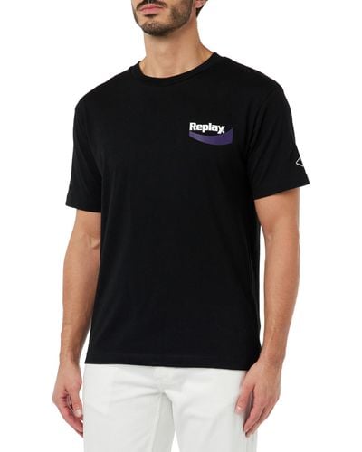 Replay Men's T-shirt Short Sleeve Crew Neck With Back Print - Black
