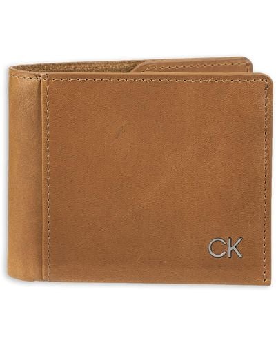 Calvin Klein Rfid Slimfold Leather Wallet - Brown