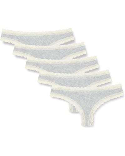 Iris & Lilly Cotton And Lace Thong Knickers - Grey