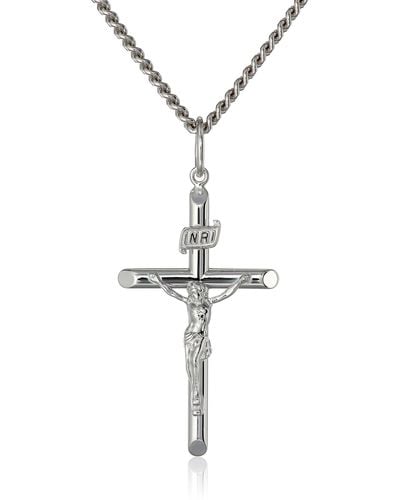 Amazon Essentials Amazon Collection Sterling Silver Solid Tubular Crucifix Cross Pendant Necklace With Stainless Steel Chain - Black