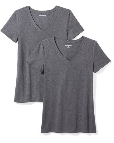 Amazon Essentials Camiseta de Cuello en v de ga Corta y Ajuste Clásico Mujer - Gris