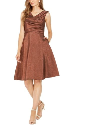 Adrianna Papell Stretch Lame Party Dress - Brown