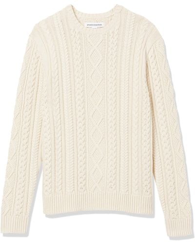 Amazon Essentials Long-sleeve 100% Cotton Fisherman Cable Crewneck Sweater - White