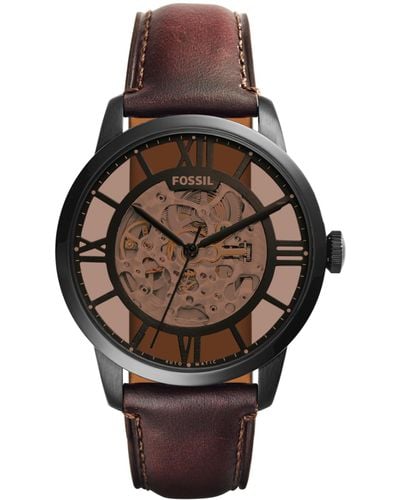Fossil Townsman Automatic Dark Brown Leather Men's Watch - Black