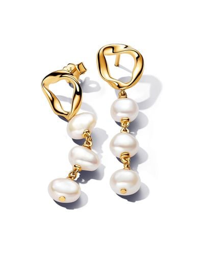 PANDORA Essence 14k Gold-plated Drop Earrings With Baroque White Treated Freshwater Cultured Pearl - Metallic
