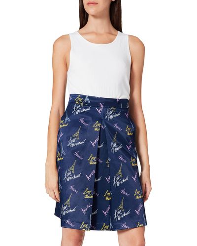 Love Moschino Knee-Length Flared Skirt with all-Over Eiffel Tower And Logo Print Gonna - Blu