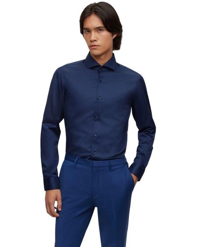 HUGO S Kason Easy-iron Slim-fit Shirt In Cotton Twill - Blue
