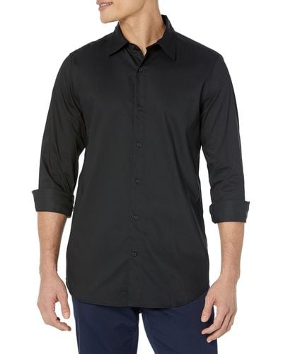 Amazon Essentials Camicia Elegante Elasticizzata a ica Lunga vestibilità Slim Uomo - Nero