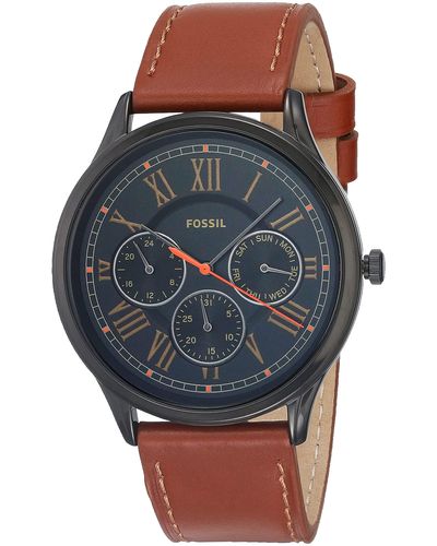 Fossil Leather Quartz Watch Fs5702 - Black