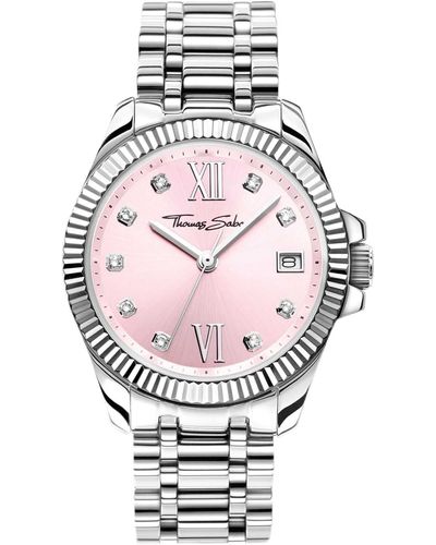Thomas Sabo Uhr Divine Pink mit weißen Steinen silberfarben Edelstahl - Schwarz